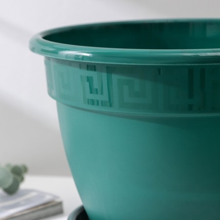 Pot for flowers with a pallet "Antik", 4.9 l, d = 25 cm, color malachite-1