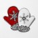 New Year! New Year's Brooch "mittens" with snowflakes, red-white color in black silver