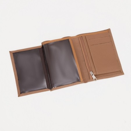 Male purse without fastening, department for passport, beige color-3