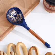 Spoon wooden, stencil, blue