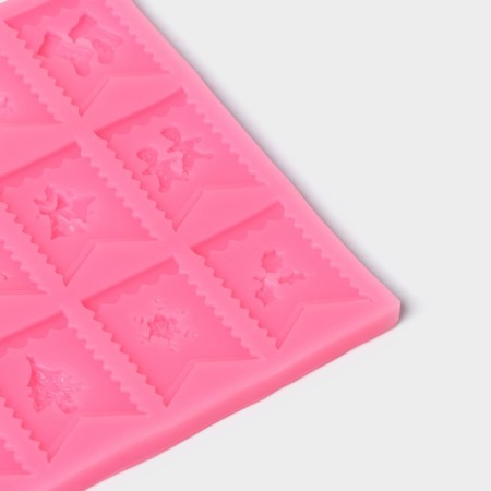 Mold "New Year's flags", silicone, 13.5 × 13.5 × 0.8 cm, pink color-2
