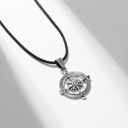 Unisex “Compass” pendant, black silver color on a black lace, 42 cm-1