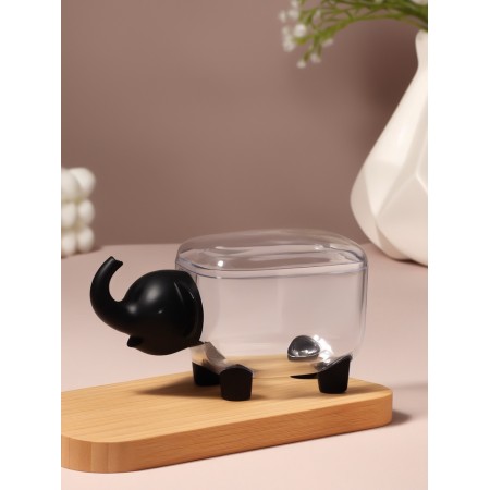 Organizer for cotton sticks and disks "Elephant", with a lid, 15.4 × 7.5 × 8.5 cm, transparent/black-2