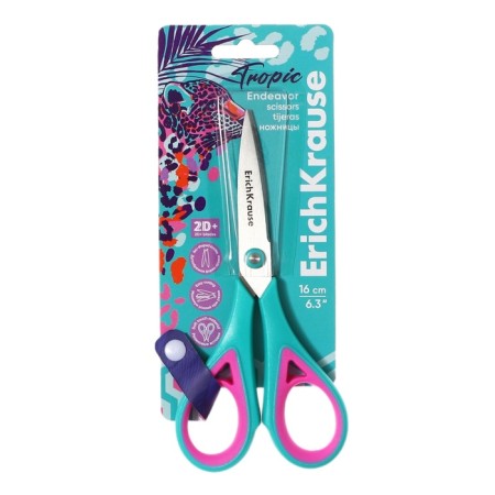 Scissors 16 cm Erichkrause "Endeavor Tropical", double sharpening, anti -slip rubber inserts, mix, euro -handings-9