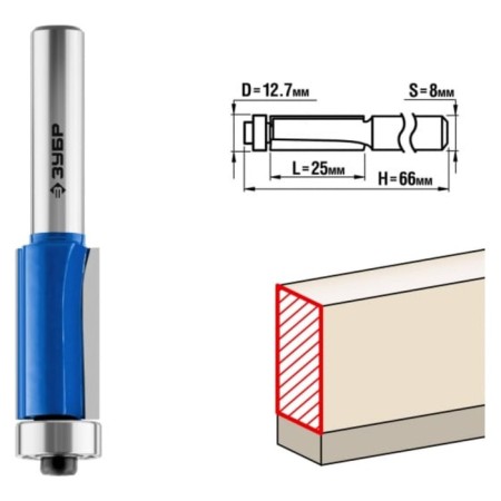 Clester's milling cutter 28727-12.7-25, with a lower bearing, shank d = 8 mm, 12.7 x 25 mm