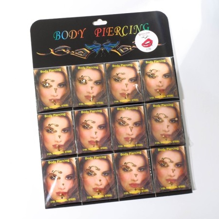 Pierce set "Trio" into an eyebrow, nose, labret, color gold-2
