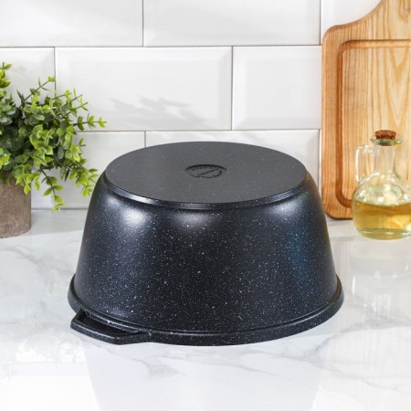 Frying, 5 l, glass cover, anti -stick coating, color dark marble-2