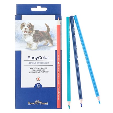 Pencils 12 colors BrunovisConti Easycolor, three -sided, especially soft