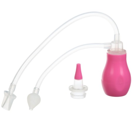 Children's nasal aspirator with 2 replaceable nozzles, in a container, pink color-9