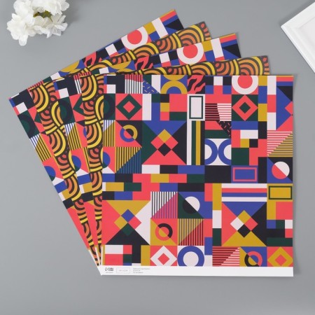 Scrapbooking paper bilateral "Color Geometry" density 180 grams set 5 pcs 30.5x32 cm 10718-1