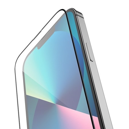 Hoco A26 Protective Glass, for iPhone 13/13 Pro, with a protective mesh for a microphone, black frame-2