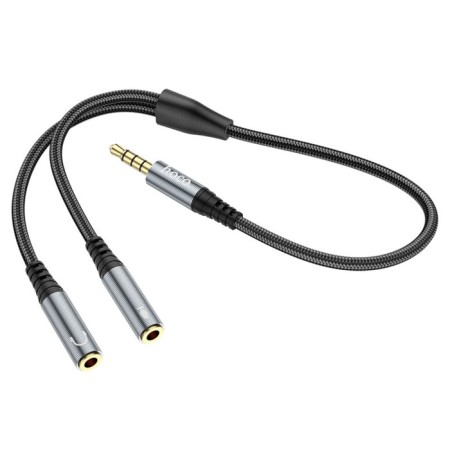 Hoco UPA21, Jack 3.5 mm (M) cable - 2 * jack 3.5 mm (F), 0.25 m, nylon, gray-3
