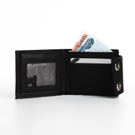 Male purse on magnets, department for bills, for cards, for coins, black color-4