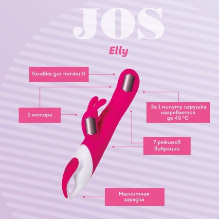A vibrator with a clitoral stimulant Jos Elly, heated, pink, 21.5 cm-8