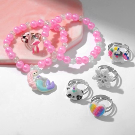 Set of children's “chosen” 7 items: 2 bracelets, 5 rings, mermaid, shape mix, colored-2