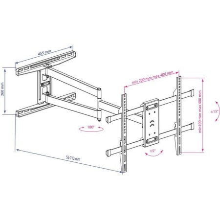 Kromax DIX-20 Black 22 "-65" Max. 45kg, wall-moving rotary and moving 10047-1