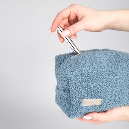Cosmetic bag with lightning, textura, blue color-7