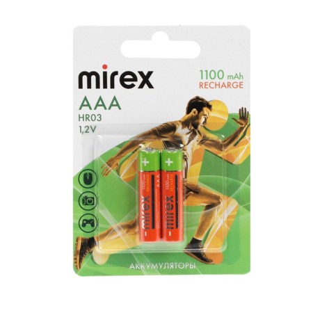 Battery Mirex, Ni-Mh, AAA, HR03-2BL, 1.2V, 1100 mAh, blister, 2 pcs.