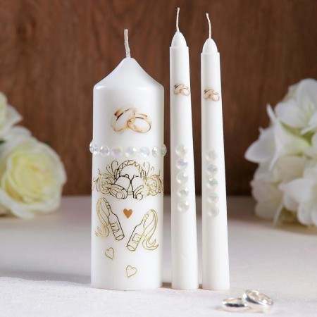 A set of wedding suppositories with beads "Wedding rings", white, handmade, mix-16