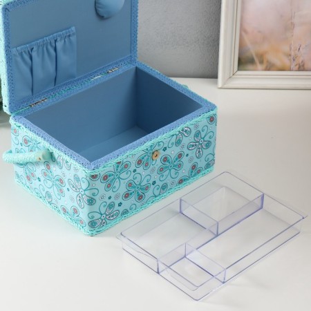 Casket for needlework "Butterflies and flowers on blue" 19x26x14.5 cm-5