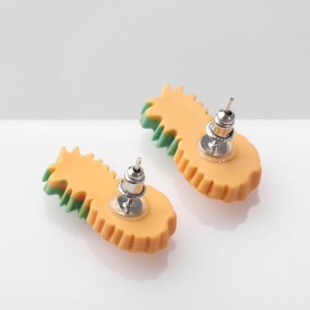 Earrings Plastic "Pineapp", yellow-green color in silver-3