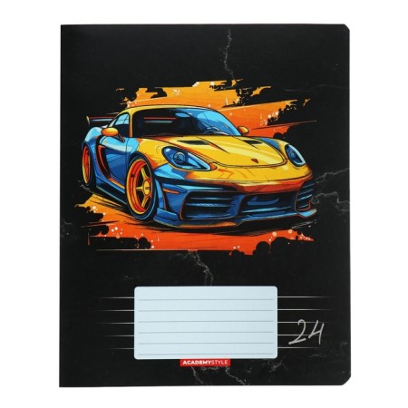 Notebook 24 sheets in the "Car in Black" line, cover coated cardboard, VD-LK, block 60 g/m2, 5 types, mix-6