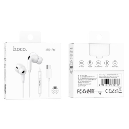 Hoco M101 Pro headphones, wired, vacuum, Type-C, 1.2 m, white-5