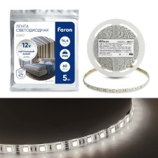Feron 5 m, IP65, SMD5050, 60 LED/m, 14.4 W/m, 12 V, white glow, white