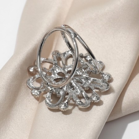 Ring for the scarf "flower" voluminous with rhinestones, white color in silver-3