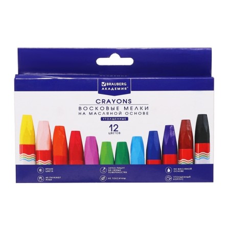 Loads wax 12 colors Brauberg Academy, thickened, hexagonal, oil -based-1