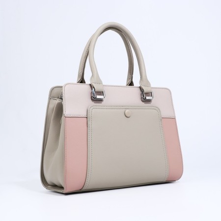 Bag Tout with zipper, external pocket, long belt, beige color-2