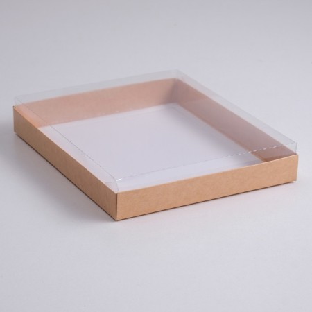Cardboard box with a transparent lid, craft, 26 x 21 x 3 cm