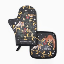 New Year. Set of kitchen Ethel Wonder Christmas mittens 20x28cm, 19x19cm selection, 100%HL