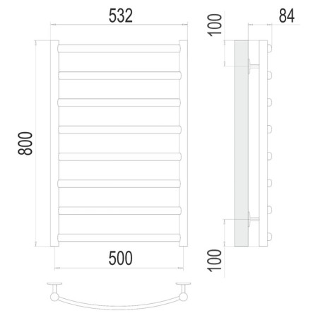 Terminus water heated towel rail "Atlanta+" P8, 500x800 mm, lower connection, chrome-3