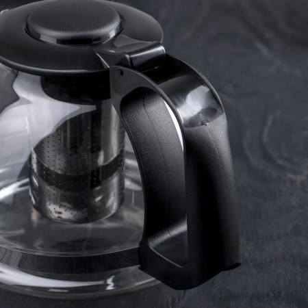 Glass teapot “Illusion”, 1.6 liters, with metal sieve, black color-3