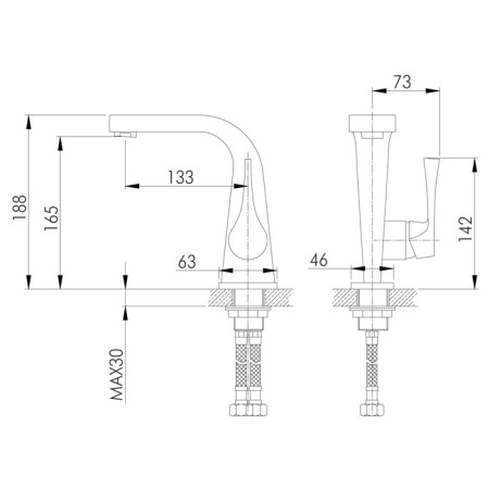 Rossinka RS34-12U washbasin mixer, one-handed, monolithic, chromium color-1