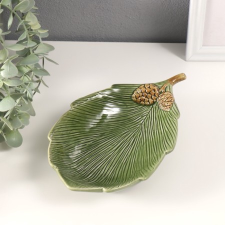 Souvenir ceramic stand "Sheet with two cones" Green 21.7x13.5x4 cm