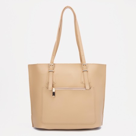 Zipper bag, external pocket, beige color