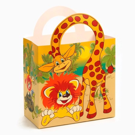 Gift package with packaging paper with silence, 22x22x12 cm, lion and turtle-3