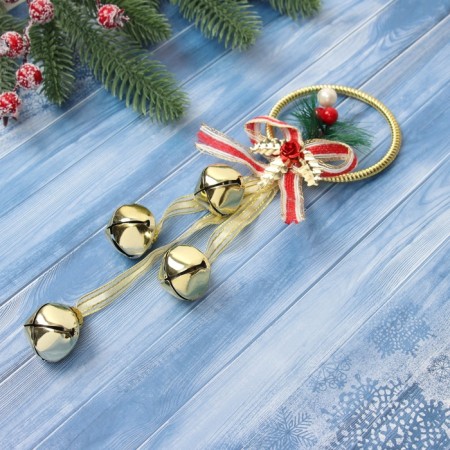 Decoration Christmas tree "New Year's mood" Wreath Bells Bow, 23x8 cm, gold-1