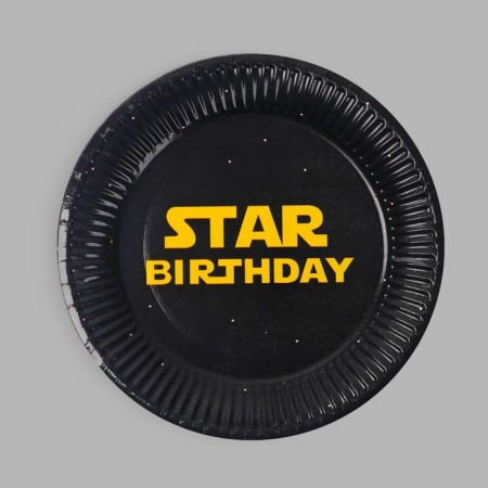 Disposable paper plate Star Birthday, set 6 pcs, 18 cm-2