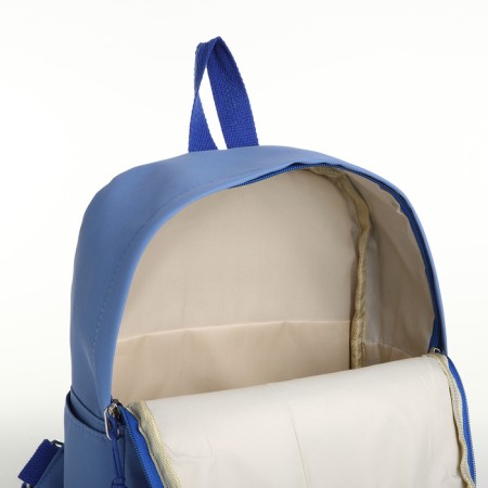 A backpack with a zipper, external pocket, blue color-3