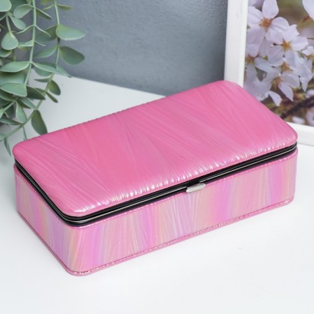 Casket to the leatherette for jewelry "Strips. Texture. Pink overflows" 6x9.8x18.5 cm