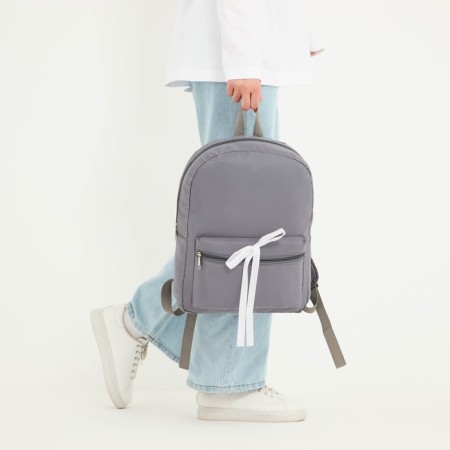 School textile school backpack with a white tape, 38x29x1 cm, gray color, lightning department-7