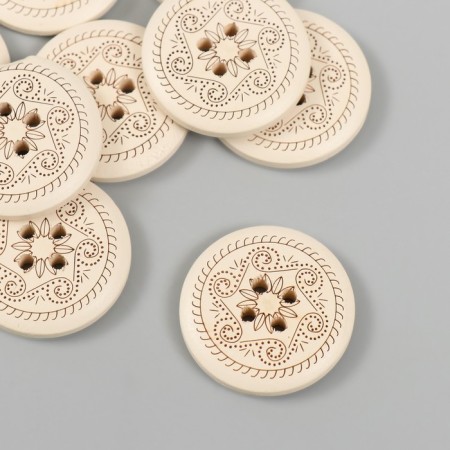 Buttons wood for creativity 4 punctures "Patterns" white set 10 pcs 3x3 cm