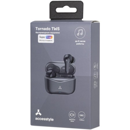 Accesstyle Tornado TWS headphones, wireless, vacuum, up to 6 hours, Type-C, black-4
