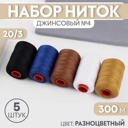 A set of thread jeans No. 4, 20/3, 300 m, 5 pcs, color colorful color