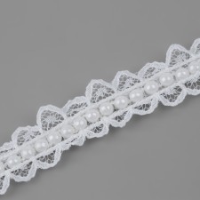 Ryush lace, with beads, 17 mm, 4.5 ± 0.5 m, white color