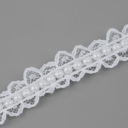 Ryush lace, with beads, 17 mm, 4.5 ± 0.5 m, white color