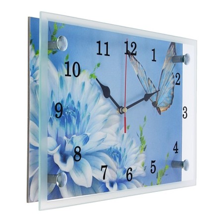 Carty clock is wall-mounted, interior "butterfly and blue flowers", silent, 30 x 20 cm-1